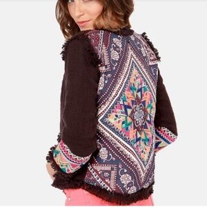 Billabong Women Embroidered Black Cropped Jacket small bohemian western top coat